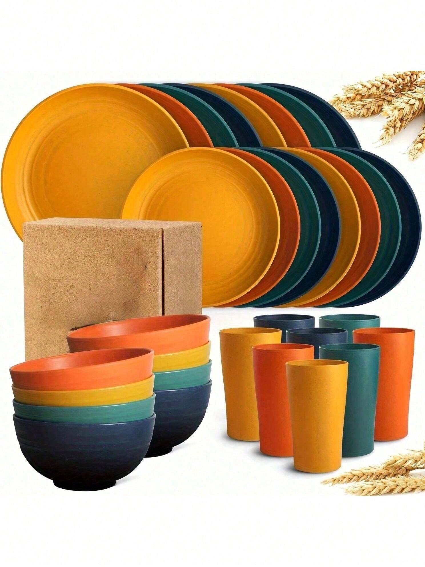 Outdoor Camping Kitchen - 16 Piece Kitchen Wheat Straw Dinnerware