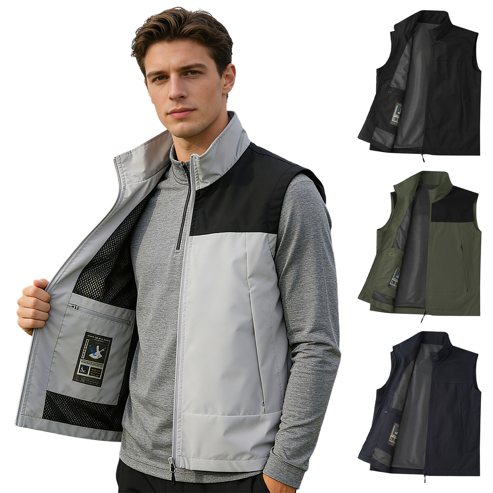#M-5XL Men Golf Vest Stand Col - Outdoor Camping Jacket 评论和价格